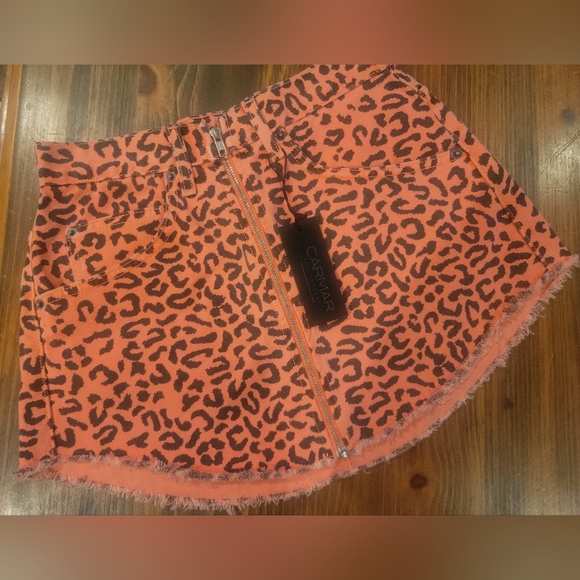 Carmar Coral Denim Leopard Print Skirt - Picture 2 of 6
